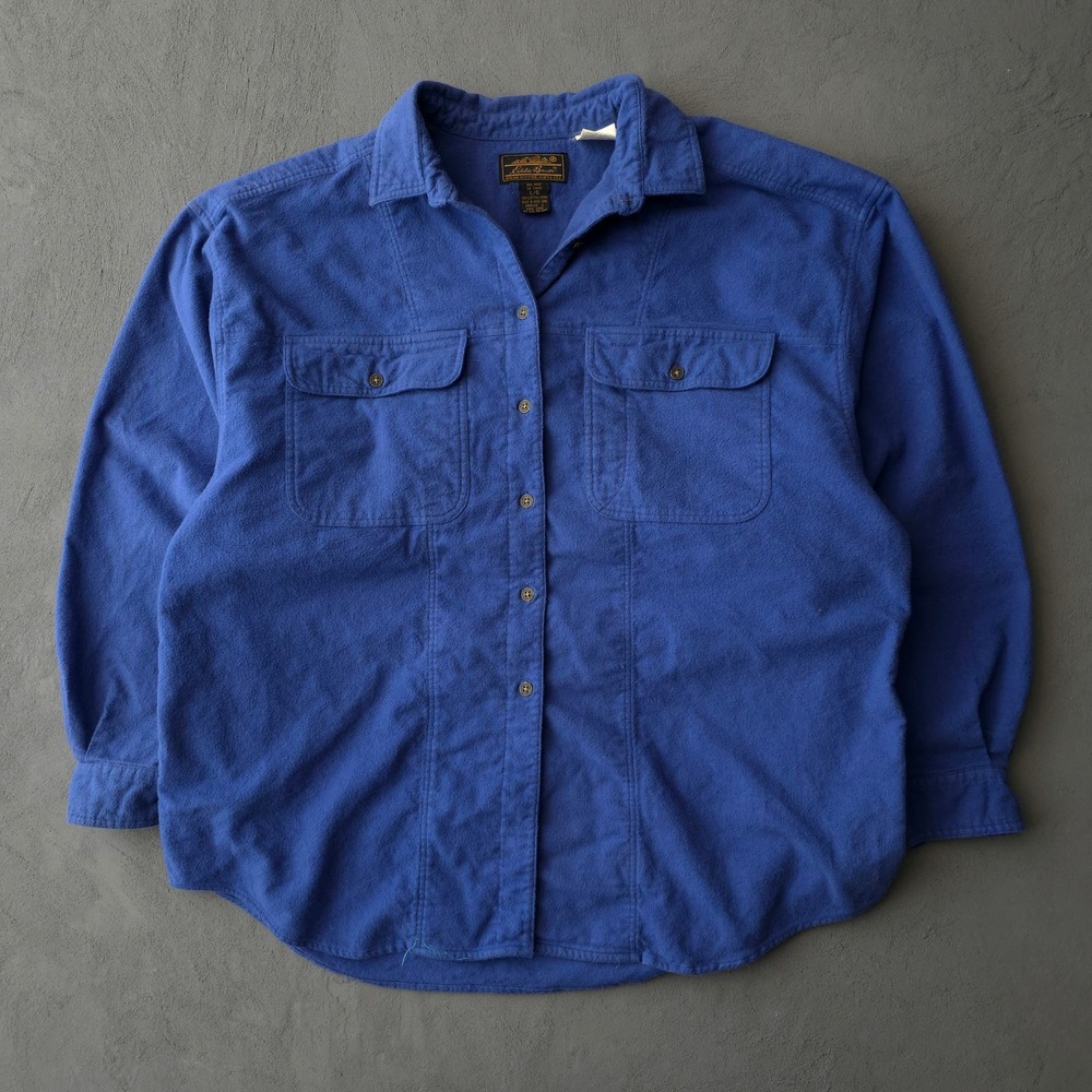 Vintage 90s Eddie Bauer Blue Flannel Shirt Large Long Sleeve Cotton Button Up